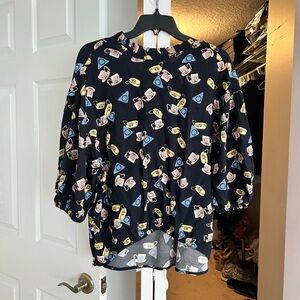 Zara Black Blouse with Graphic Print